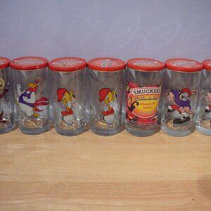 8 Rare Looney Tunes Warner Bros Smucker's Jam Jars Glasses Bugs Bunny,Taz,Tweety